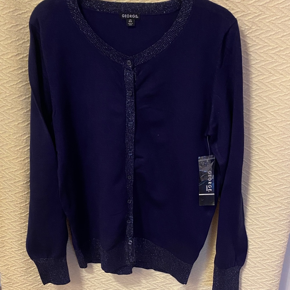 George Navy Cardigan with Sparkle Trim